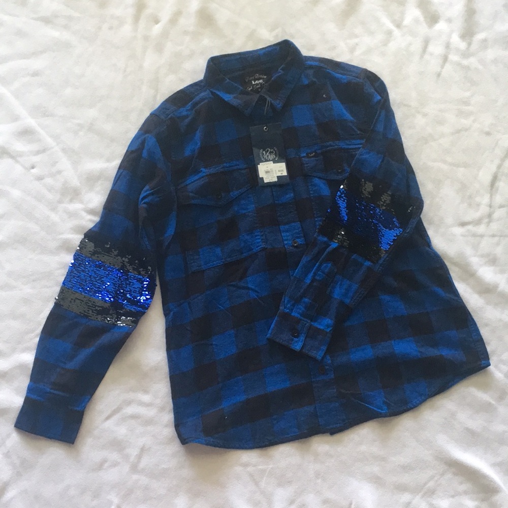 NWT/RARE Topshop & Lee Brand Sequin Elbow Flannel